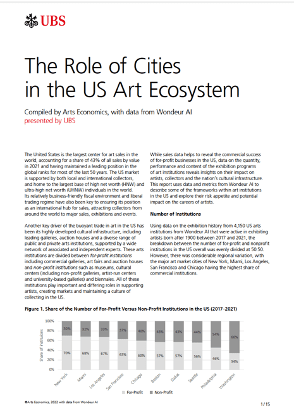 A publication The Role of Cities in the US Art Echosystem from UBS